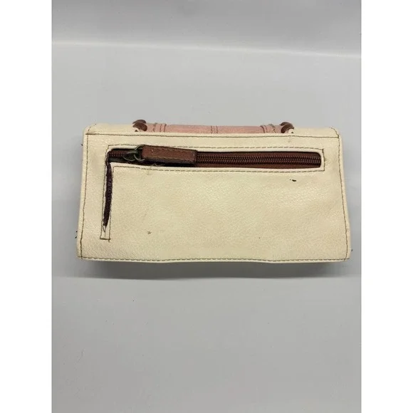 b.o.c. Born Concept Trifold Wallet Womens OS Cream Pink Brown Whipstitch - Picture 2 of 4